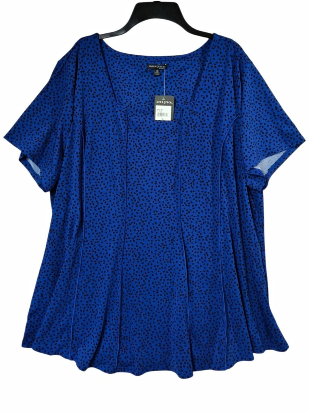 Ava & Grace Women's 3X Plus Knit Polka Dot Pleated Scoop Neck Short Sleeve Top